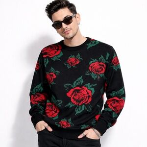 Empyre Men’s Red Black Rose Red Black Sweater